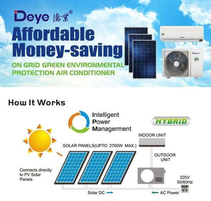 Maximum Airflow Rate 540m3/h 12000btu Hybrid AC DC Solar Panel Air Conditioner for Home