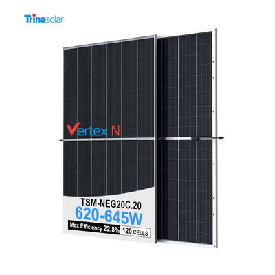 Trina Topcon Grade A Solar Panel IP68 Junction Box Rated 620w 625w 630w 635w 640w 645w