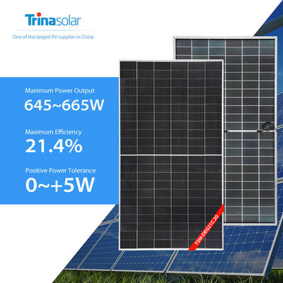 IP68 Rated Junction Box Trina TSM-DEG21C.20 645-665W Bifacial Dual Glass Solar Panel