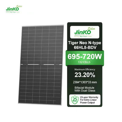 Real Jinko Mono N-Type Bifacial Double Glass Solar Panels 700W-720W For 1000W Plant