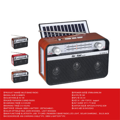 Wireless Solar Panel Charging USB High Sound Quality Music Player FM AM SW 3 Band Radio and BT Speaker