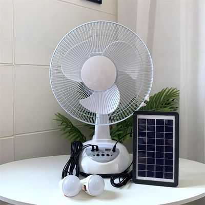 Rechargeable Pedestal Stand Fan 12 Inch 2 Speeds Electric Oscillating Air Cooling Fan AC/DC Table Desk Fan with LED Light