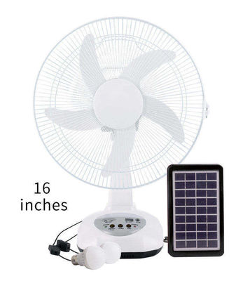 Rechargeable Fan 14 Inch 2 Speeds Electric Oscillating Solar Fan AC/DC Table Desk Fan with LED Light Bulbs