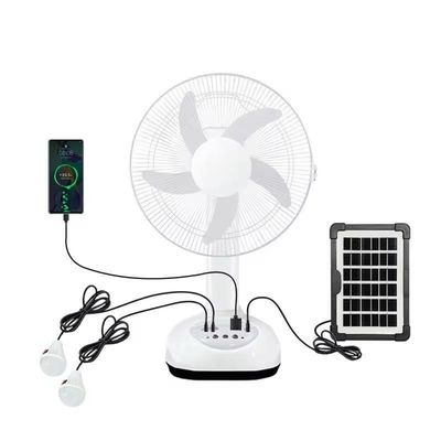 12inch Solar Table Fan Rechargeable Solar Panels Power Battery Standing Table Fans with 2 Light Bulbs
