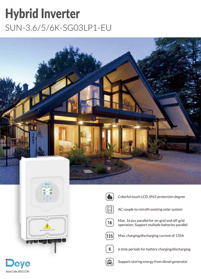 IEC Certified Deye SUN 6K SG03 LP1-EU Hybrid Solar Inverter Single ...